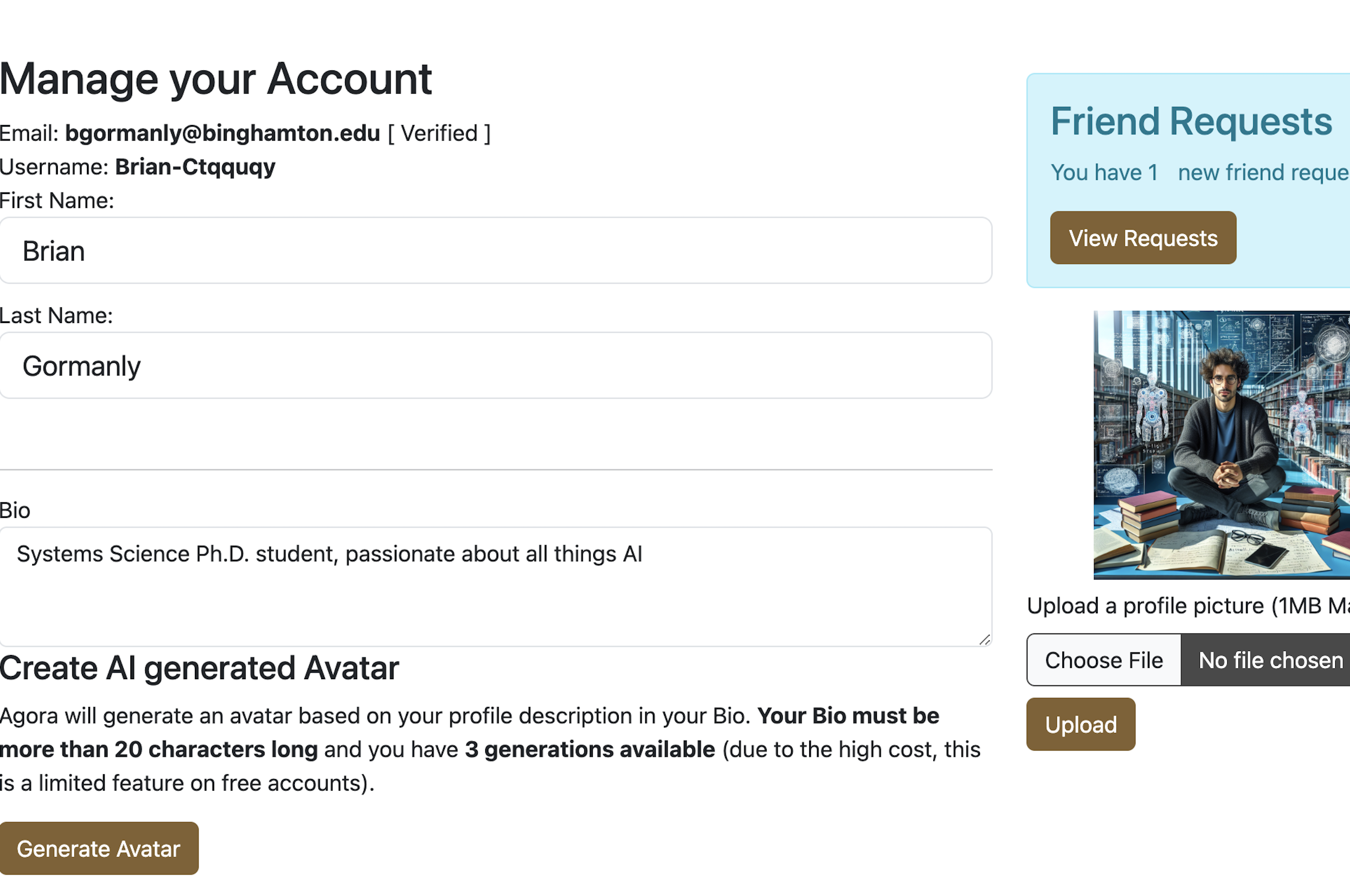 Agora will generate custom Avartar based on your profile